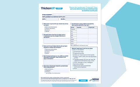 ThickenUpMD Clear liste de vérification de préparation de service sur place