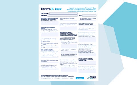 Liste de vérification préalable à la mise en œuvre de ThickenUpMD Clear