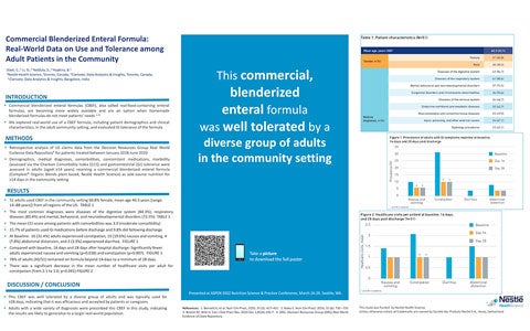 Steel, C. et al. Commercial Blenderized Enteral Formula: Real-World Data on Use and Tolerance among Adult Patients in the Community (2022)
