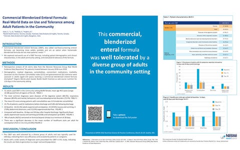 Steel, C. et al.  Commercial Blenderized Enteral Formula: Real-World Data on Use and Tolerance among Adult Patients in the Community (2022)
