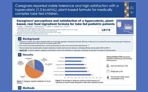 Study Abstract: Caregivers’ perceptions and satisfaction of a hypercaloric, plant based, real food ingredient formula for tube fed pediatric patients (ESPEN Congress, 2025)