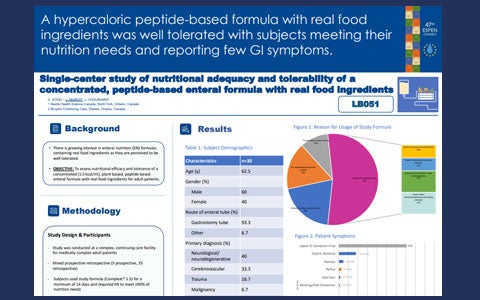 Study Abstract: Single-center study of nutritional adequacy and tolerability of a concentrated, peptide-based enteral formula with real food ingredients (ESPEN Congress, 2025)